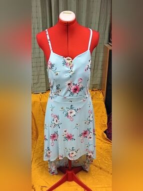 No Boundaries Blue Floral High-low Dress With Back Lace Size XL